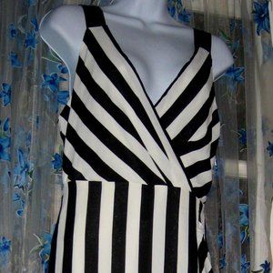 NEW Womens Sexy BLACK WHITE Stripe V-Neck Asymmetric Ruffled Midi Maxi DRESS S